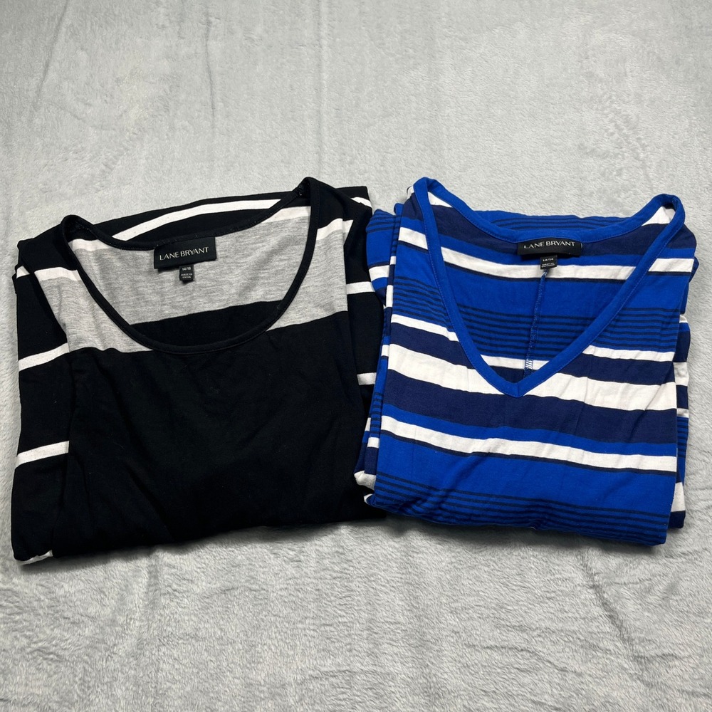 Lane Bryant Maxi Dress Lot Women Blue Black Striped Sleeveless Jersey 2pc 14/16